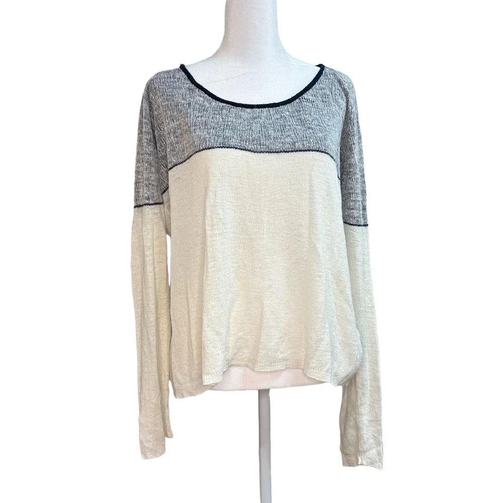 Sita Murt Women Colorblock Linen‎ Blend Knit Sweater Cream Gray Size 42 US 10